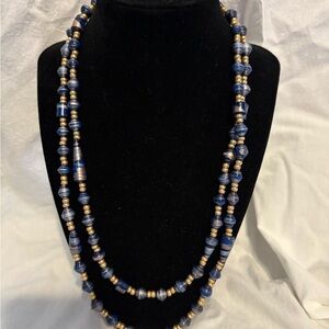 Elegant Blue and Gold Beaded Necklace